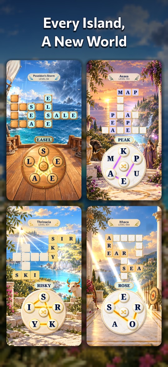 Four puzzle boards from different islands, each with its own wheel.