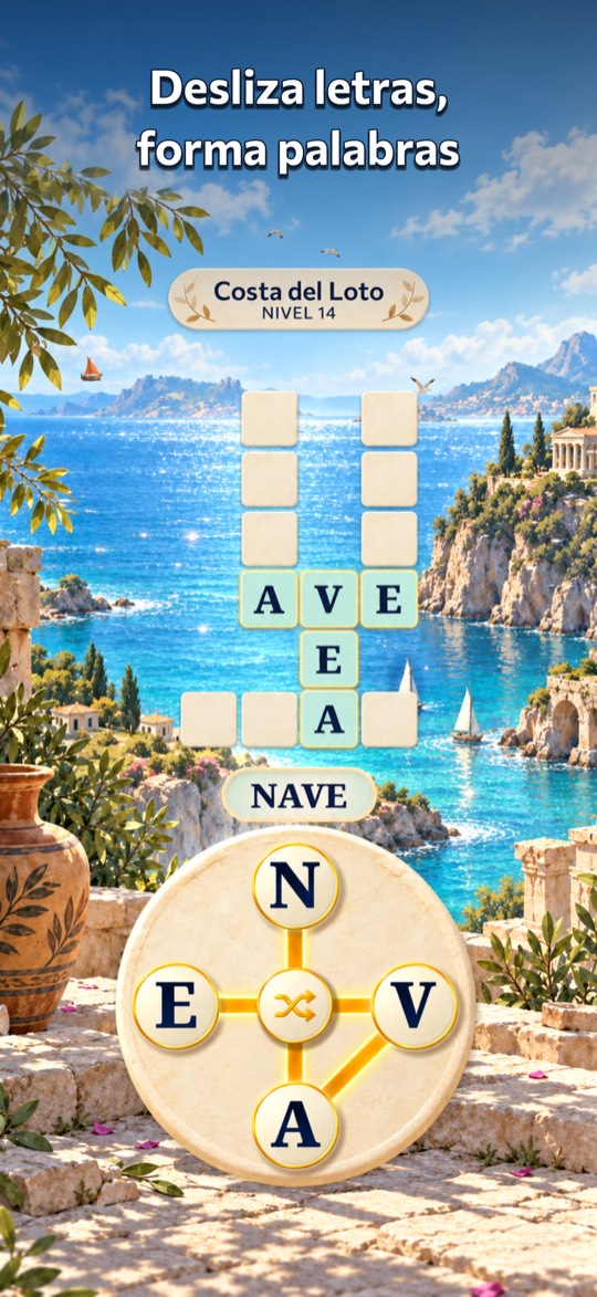 Deslizando las letras de la rueda para formar una palabra en la Costa del Loto.